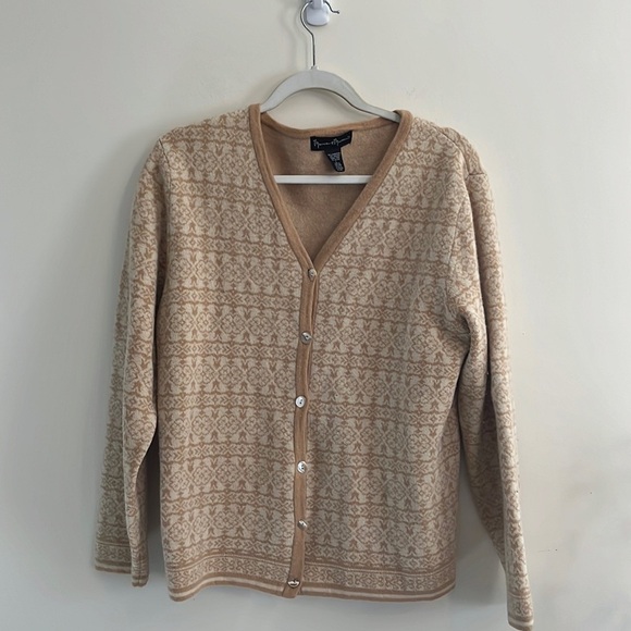 Mercer & Madison Lambswool Angora Nordic Scandi Cardigan Sweater Tan L Cozy - Picture 1 of 5